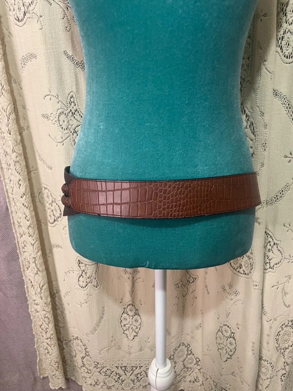 Vintage Faux leather boho belt with braid buckle